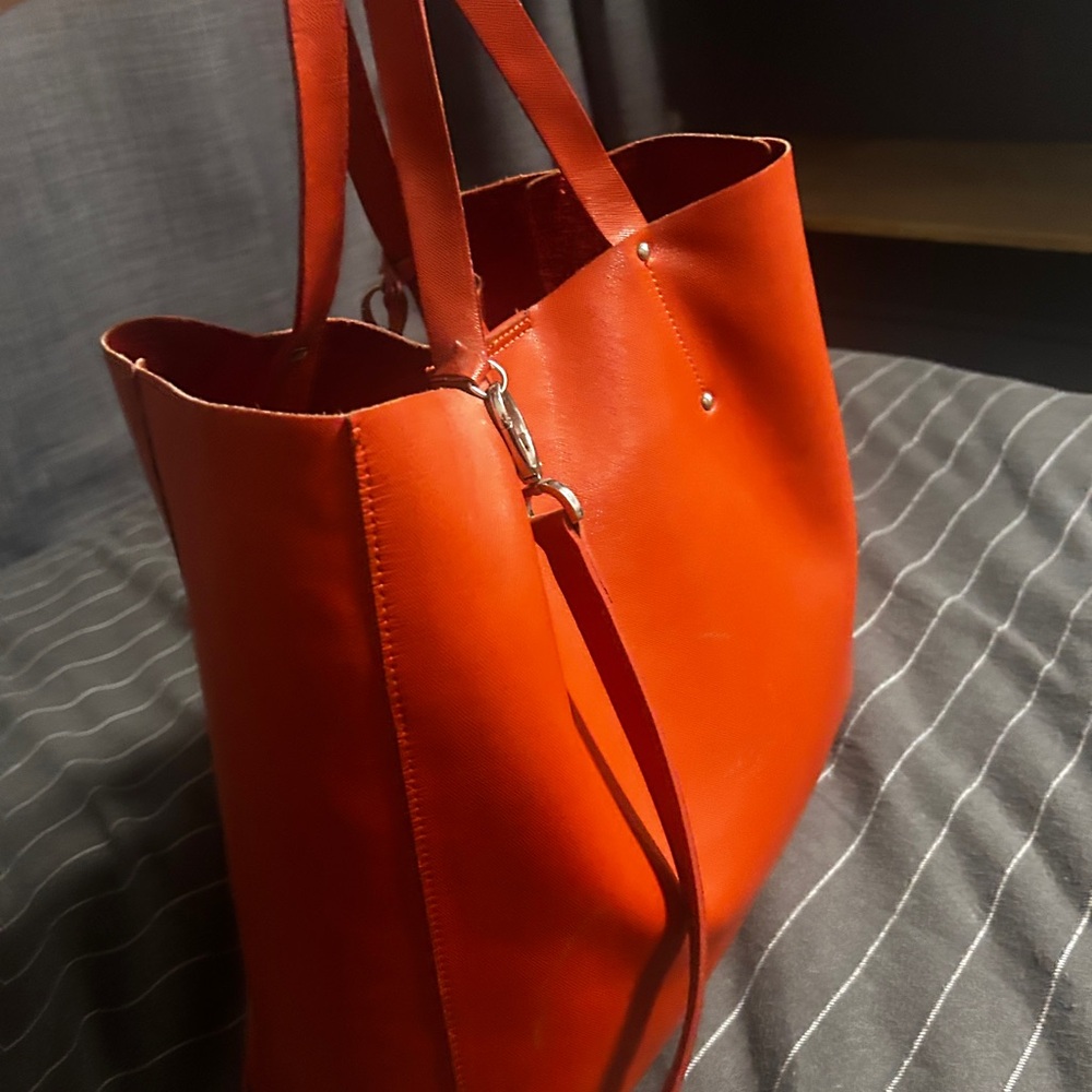 ITALIAN XL PULICATI SHOULDER SHOPPER TOTE BAG Red-orange saffiano leather - Picture 2 of 12